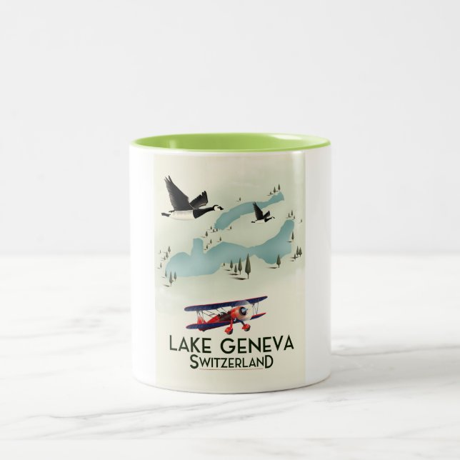 Genèvesjön Schweiz Resaaffisch Två-Tonad Mugg (Center)