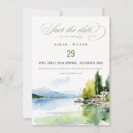 Genèvesjön Schweiz Watercolor Scape Bröllop Spara Datumet