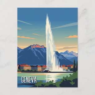 Geneviatuadress Schweiz Travel Jet d'eau Vintage Vykort