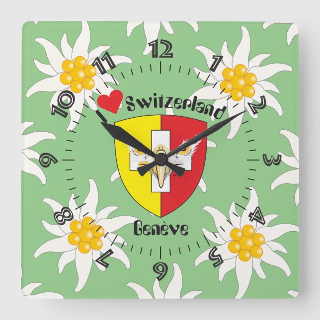 Genf/Genève Schweiz Suisse Svizzera Uhr Fyrkantig Klocka (Framsida)