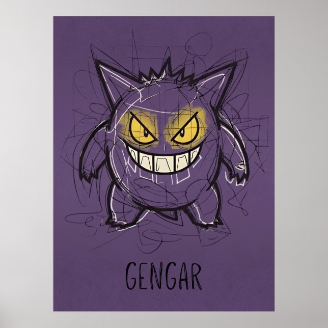 Gengar Chaotic Scribble Art - Gritty Ghost Shadow  Poster (Framsidan)