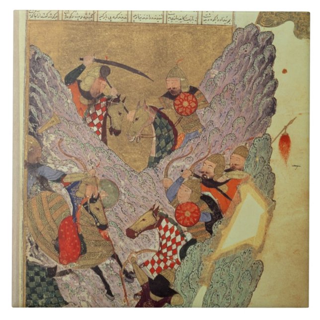 Genghis Khan (c.1162-1227) som in slåss kinesen Kakelplatta (Framsidan)