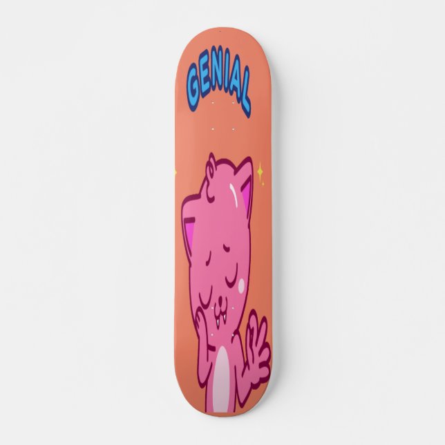 Genial - Cute Rosa Cat Mini Skateboard Bräda 18,5 Cm (Framsida)