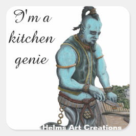 Genie Chef Cooking Dinner Fantasy Art Stickers Fyrkantigt Klistermärke
