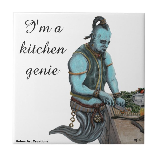 Genie Chef Cooking Kitchen Dinner Fantasy Art Tile Kakelplatta (Framsidan)