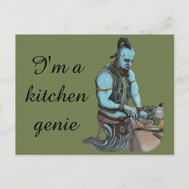 Genie Chef Cooking Middag Fantasy Art Postcard Vykort (Framsida)