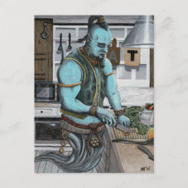 Genie Cooking Kitchen Magic Fantasy Art Postcard Vykort