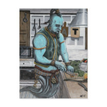 Genie Cooking Kitchen Magic Fantasy Art Postcard