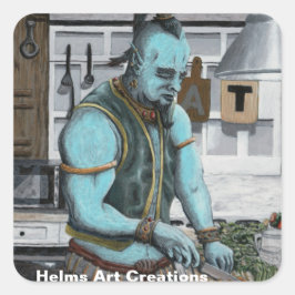 Genie Cooking Kitchen Magic Fantasy Art Stickers Fyrkantigt Klistermärke