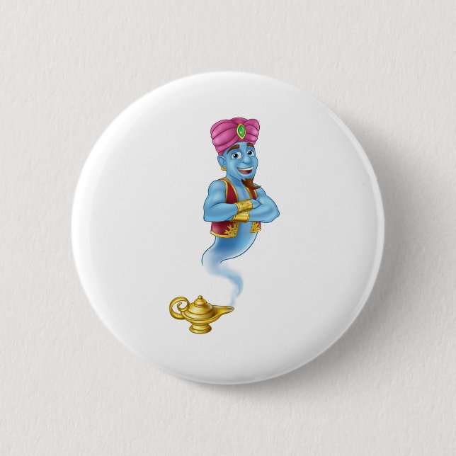 Genie Magic Lamp Aladdin Pantomime Tecknad Knapp (Framsida)