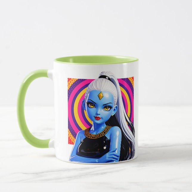Genie prinsessa mugg Glansig fantasy porträtt Blå (Vänster)