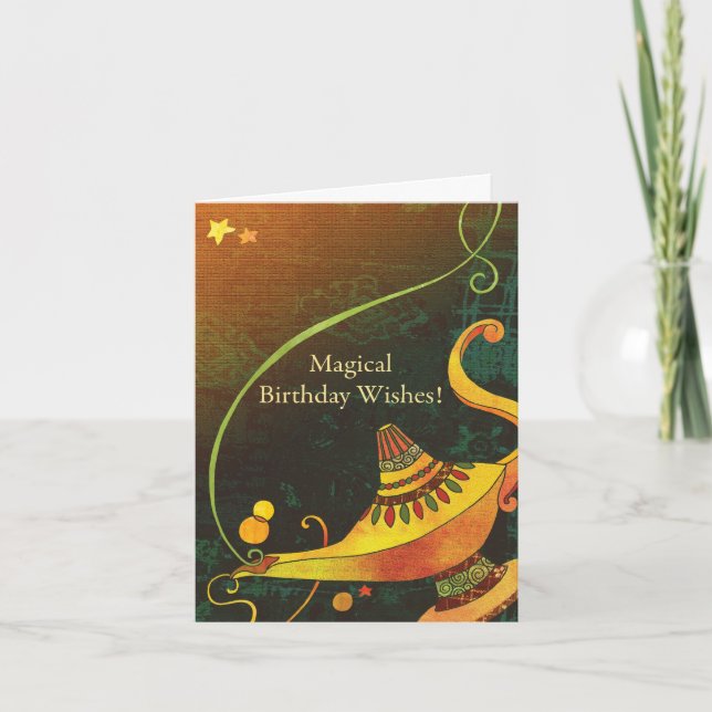 Genies Lamp Birthday Önskemål Kort (Framsida)