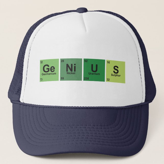 Genius Cap. Periodic table of elements. Truckerkeps (Framsida)