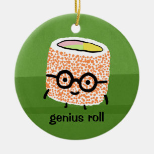 Genius Roll   Sushi Roll med Glass Cute Geek Julgransprydnad Keramik