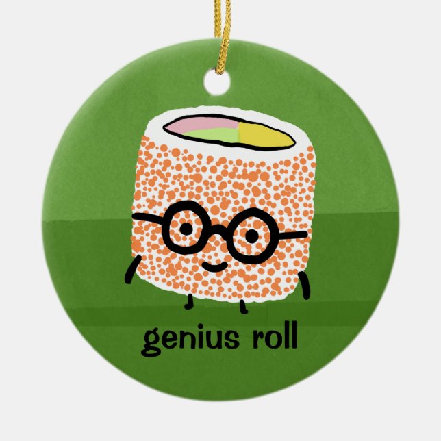 Genius Roll | Sushi Roll med Glass Cute Geek Julgransprydnad Keramik (Framsidan)
