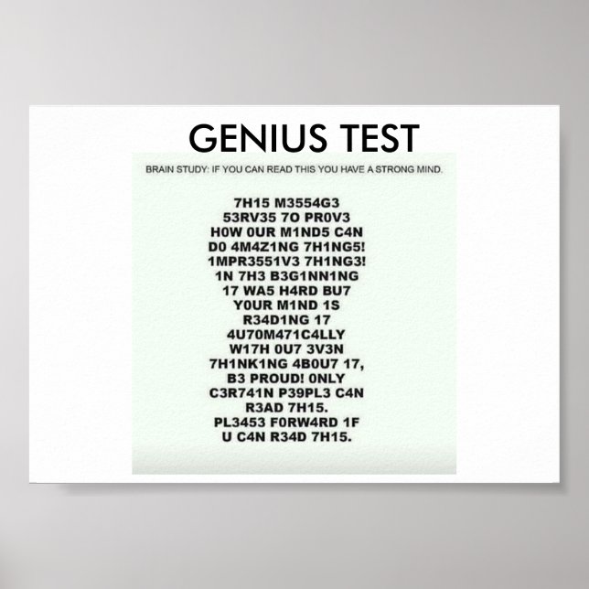 Genius Test poster med text för att testa ditt sin (Framsidan)