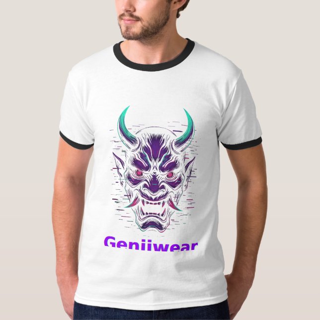 Genjiwear Cyber Oni Mask Tee – Futuristic Asian De (Framsida)