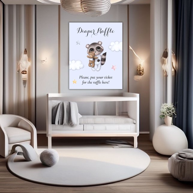 Genle Raccoon Animal Baby Shower Raffle Poster (Baby Shower Diaper Raffle Poster)
