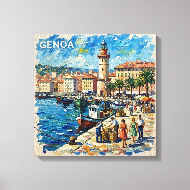 Genoa Harbor Lighthouse Scene Canvas Art (Framsida)