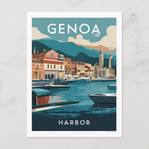 Genoa Italien Hamn Resa Målning Vykort