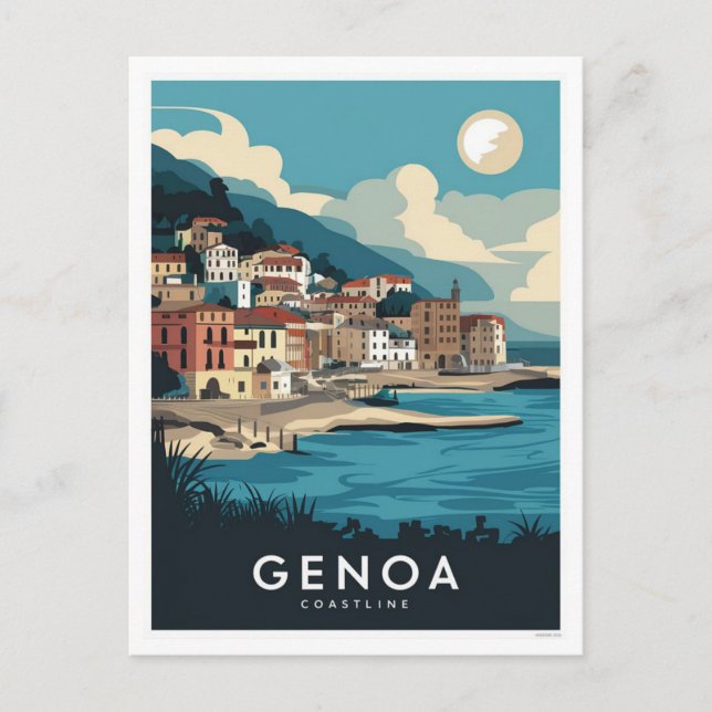 Genoa Italien Retro Travel Painting Vykort (Framsida)