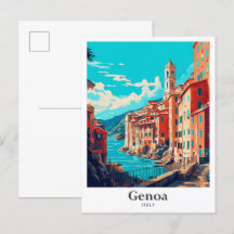 Genoa Italien Vintage Reseskildring Illustration