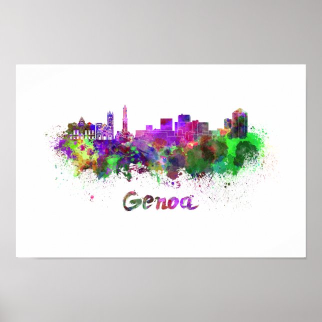 Genoa skyline i vattenfärg poster (Framsidan)