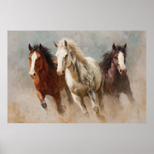 Genom dammgalloping Horses Art Poster