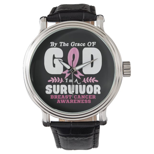 Genom Guds Nåde Är Jag En Bröstcanceröverlevare Armbandsur (Framsida)