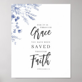 Genom nåd, genom tro Efesierbrevet 2:8 Blå blommor Poster