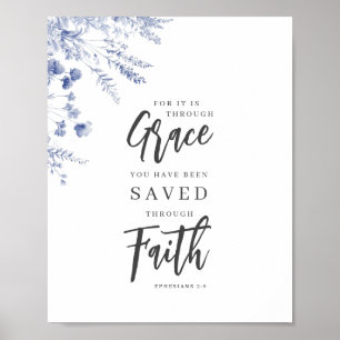 Genom nåd, genom tro Efesierbrevet 2:8 Blå blommor Poster