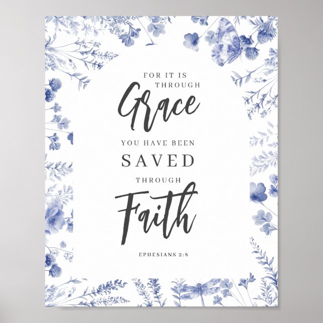 Genom nåd, genom tro Efesierbrevet 2:8 Chinoiserie Poster (Framsidan)
