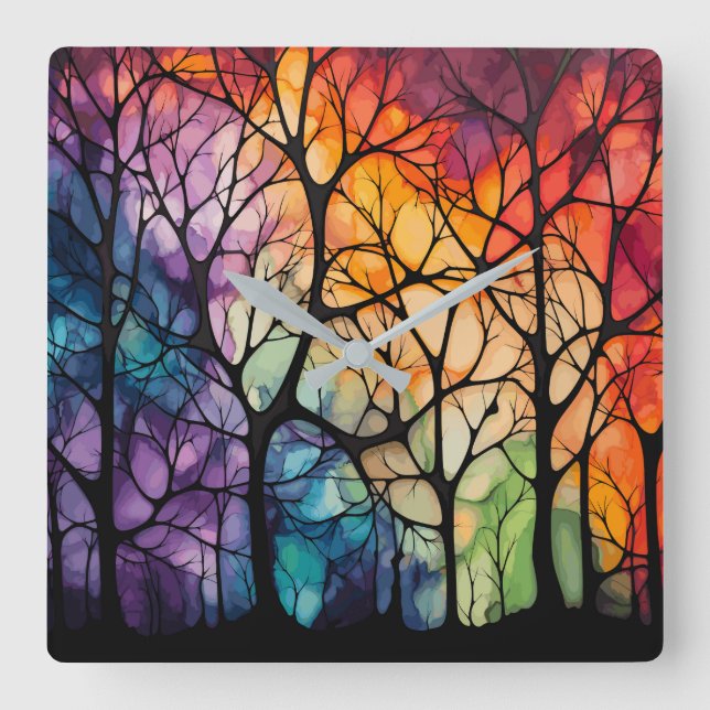 Genom Träd-väggklotet Fyrkantig Klocka (Framsida)