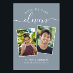 Genom Years Modern Tabl med par Photo Bröllop Bordsnummer<br><div class="desc">Kom ihåg och ha lite roligt med bordsnumren för bröllopsmottagning. Dessa eleganter, enkla bordsnummer, du kan välja att inkludera ett foto av bruden och brudgummen i samma ålder som bordsnumret, brudgummen och brudgummen namn och bröllop. Bakgrunden till färg är dammblått med vit text, men dessa kan ändras till vilken färg...</div>