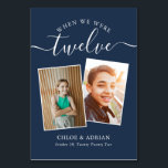 Genom Years Modern Tabl med par Photo Bröllop Bordsnummer<br><div class="desc">Kom ihåg och ha lite roligt med bordsnumren för bröllopsmottagning. Dessa eleganter, enkla bordsnummer, du kan välja att inkludera ett foto av bruden och brudgummen i samma ålder som bordsnumret, brudgummen och brudgummen namn och bröllop. Bakgrunden till färg är marinblå med vit text, men dessa kan ändras till vilken färg...</div>