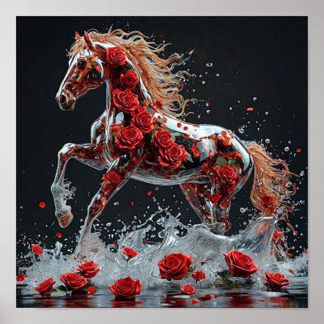 🌹 Genomskinlig häst inuti ros drömlig fantasi Poster (Framsidan)