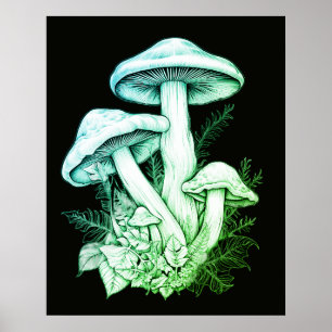 Genomskinliga gröna svampar svart bakgrund vägg poster