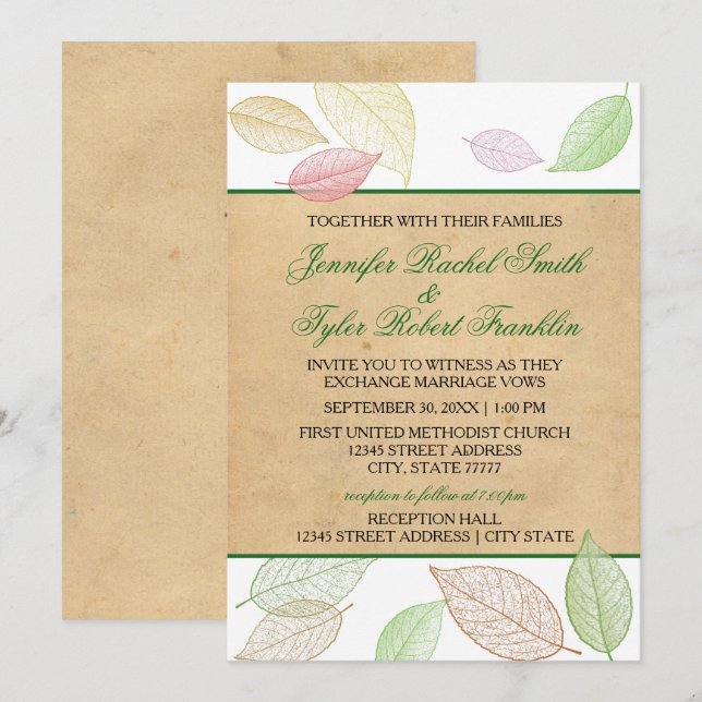 Genomskinliga höstlöv - Bröllopsinbjudan Inbjudningar (Fram/baksida)