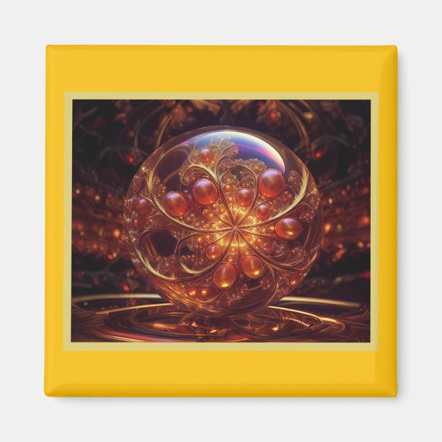Genomskinligt glas Boll Fractal av gyllene och Gul Magnet (Framsidan)