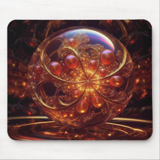 Genomskinligt glas Boll Fractal av gyllene och Gul Musmatta