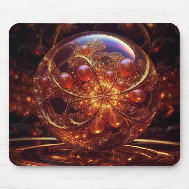 Genomskinligt glas Boll Fractal av gyllene och Gul Musmatta (Framsidan)