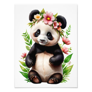 Genomskinligt pandabjörn med blommor fototryck