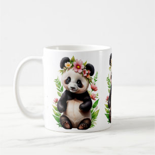 Genomskinligt pandabjörn med blommor kaffemugg