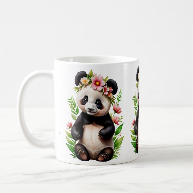 Genomskinligt pandabjörn med blommor kaffemugg (Vänster)