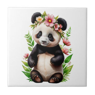 Genomskinligt pandabjörn med blommor kakelplatta