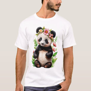 Genomskinligt pandabjörn med blommor t shirt
