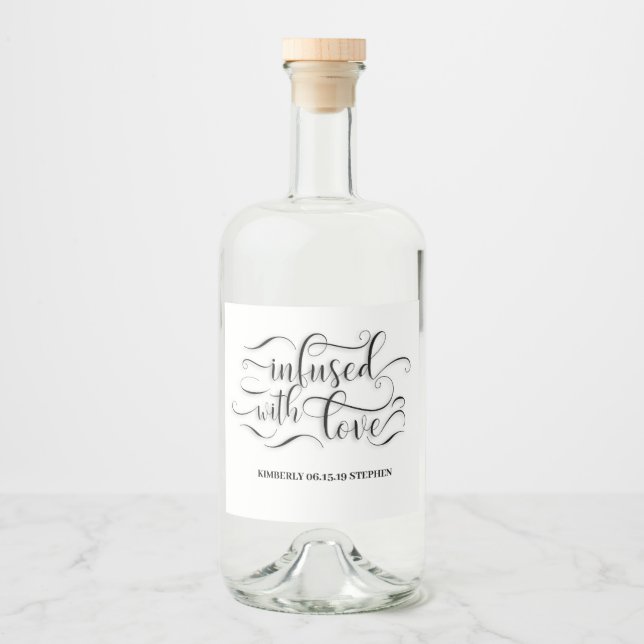 Genomströmmad Av Kärlek Hemlagad Bröllop Spritflaskor Etikett (Framsida)