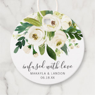 Genomströmmad Med Kärlek Elegant Vit Blommig Bröll Gåvor Etiketter