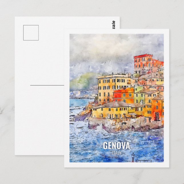 Genova Italien Berömd Travel Ställe Watercolor Vykort (Fram/baksida)