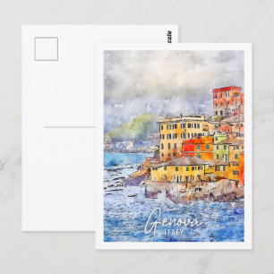 Genova Italien Travel Ställe Watercolor Vykort